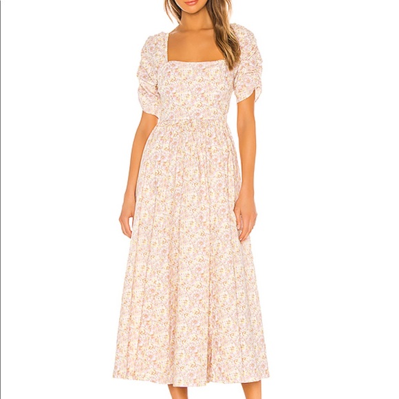 Free People Dresses & Skirts - Floral Square-Neck Midi Dress in Light Pink